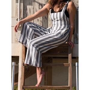 Birdwell Black and White Striped Wide Leg Jumpsuit